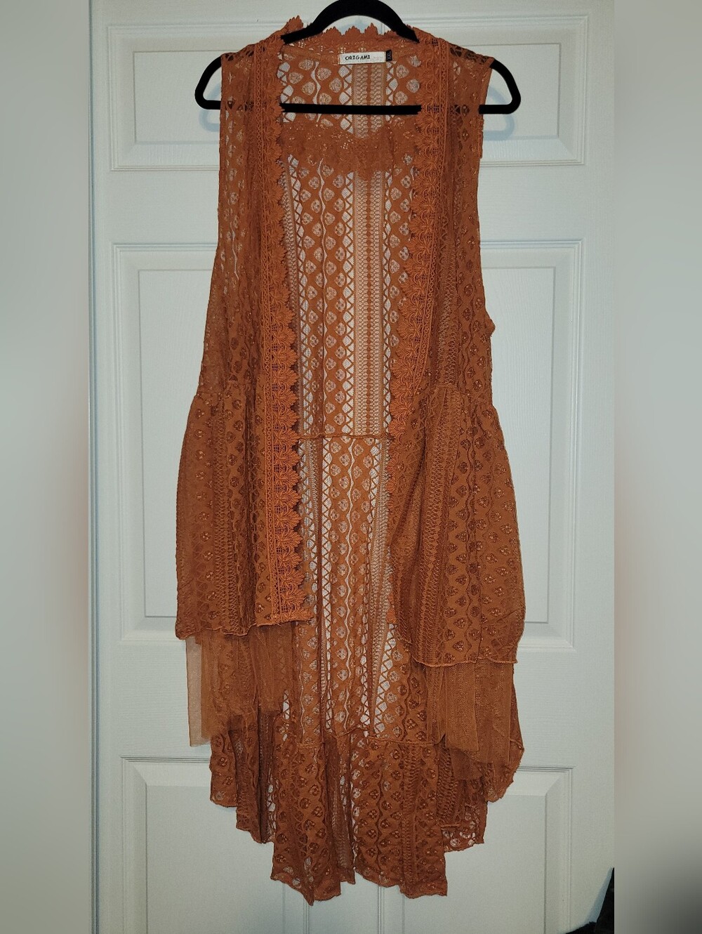 Origami by Vivian Burnt Orange Lace Duster - Picture 2 of 6